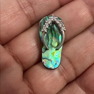 925 Silver Abalone Flip Flop Pendant with CZ
